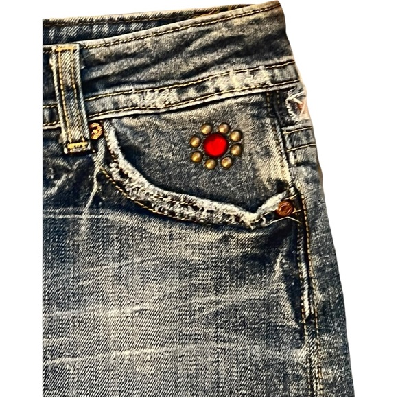 Miss Me Jeans Denim Mini Skirt Raw Hem Embellished Studded Women’s Size Small - Picture 9 of 15
